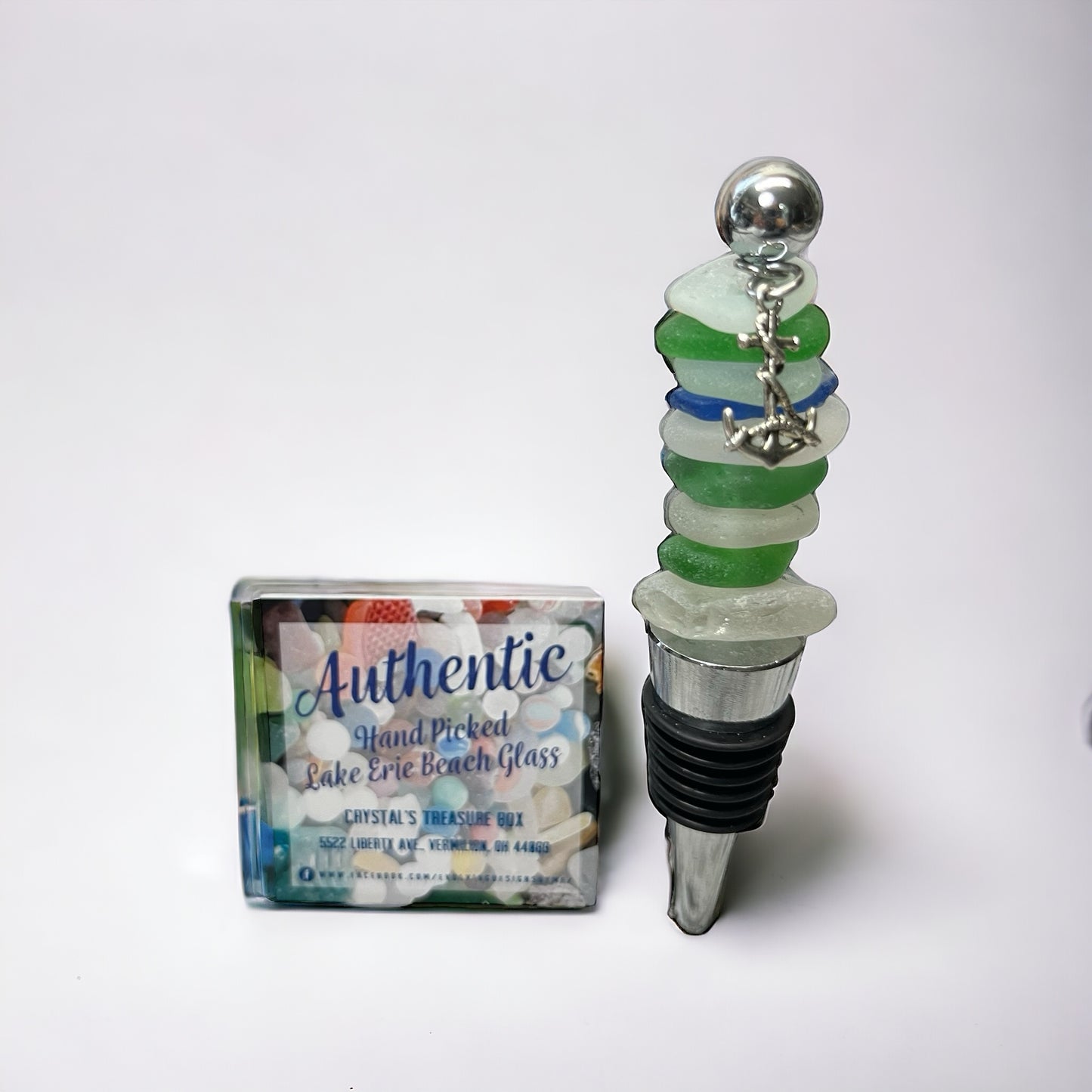 Authentic Beach Glass Wine Stopper With Anchor