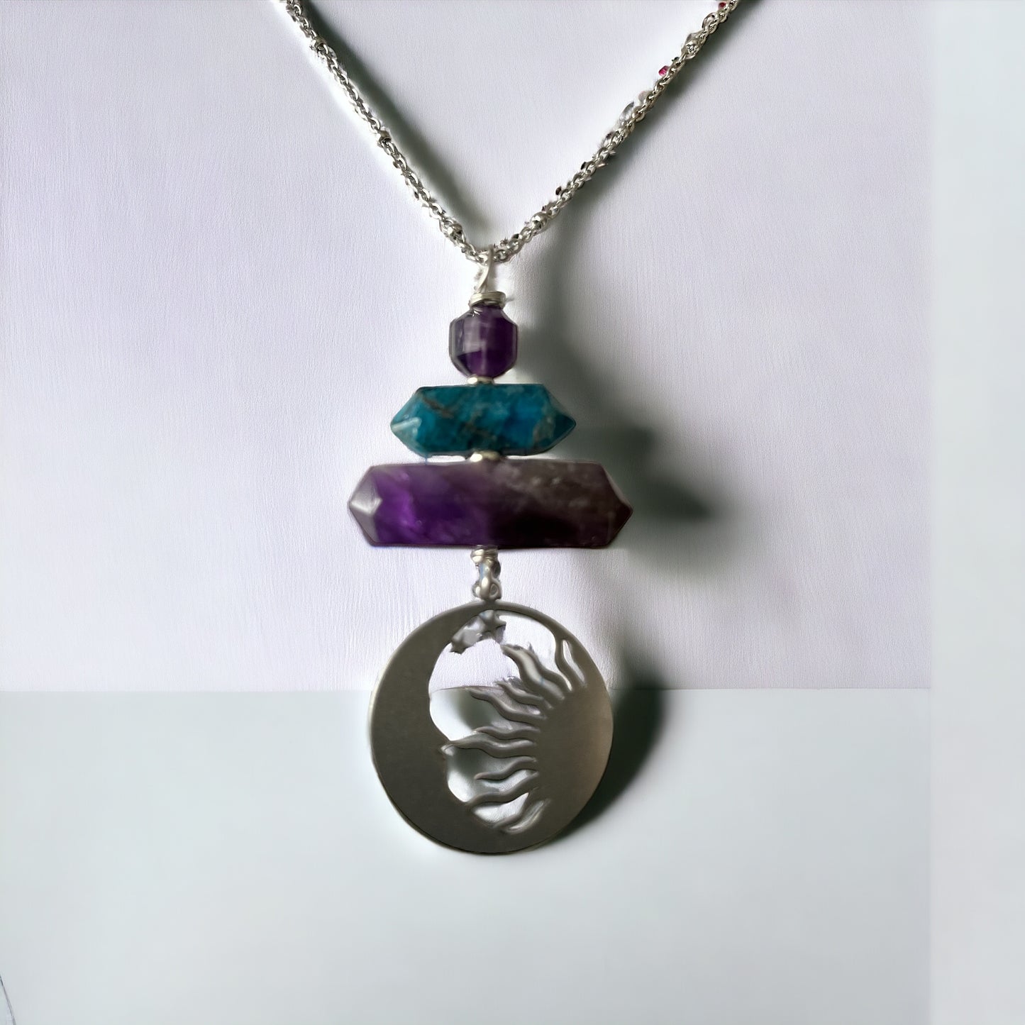 Amethyst and Apatite Moon Phase Necklace