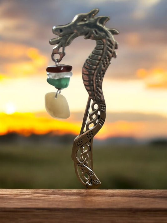 Dragon Bookmark With Beach Glass and Luckystone