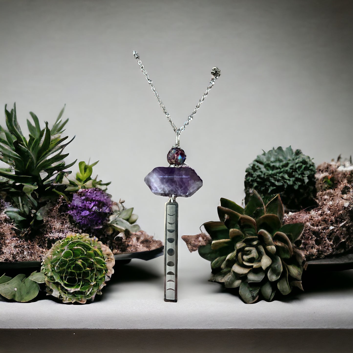 Amethyst And Imperial Jasper Stone Necklace