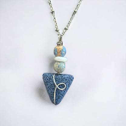 Blue Lava Bead Beach Glass Necklace