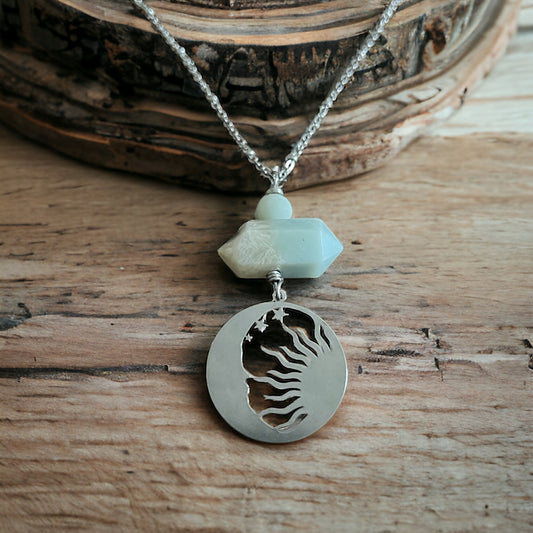 Amazonite Stone Necklace With Moon Phase Charm