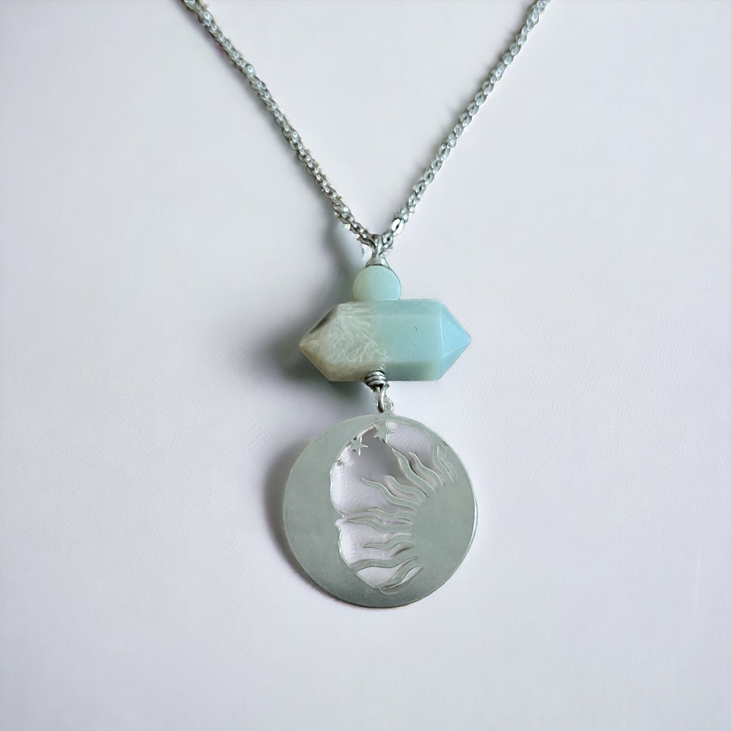 Amazonite Stone Necklace With Moon Phase Charm