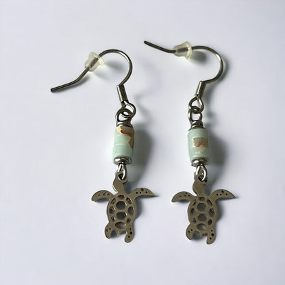 Imperial Jasper Earrings With Sea Turtle Charm