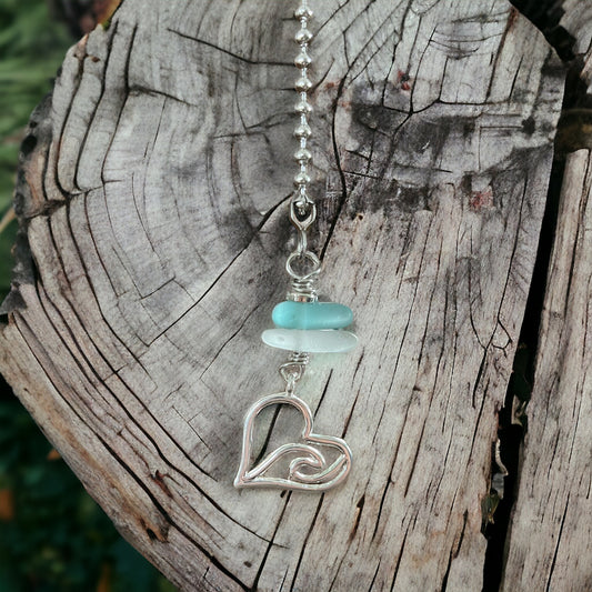 Beach Glass Fan Pull With Heart Charm