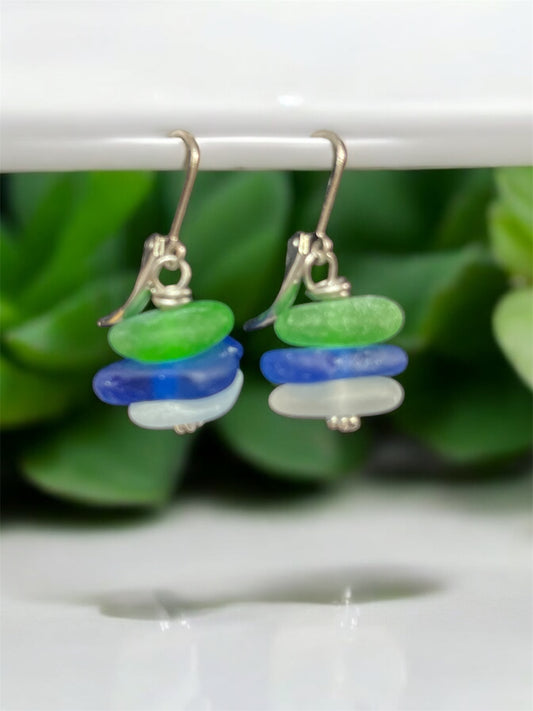 Multi Color Beach Glass Earrings