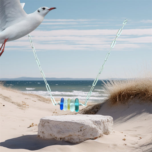 Beach Glass Necklace With Paper Clip Chain